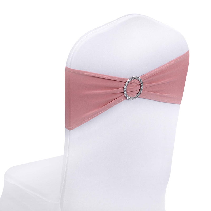 Peomeise 50pcs Dusty Pink Spandex Chair Sashes with Buckle Slider for Wedding, Party Decoration - Image 1
